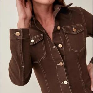 Reformation Newman Denim Mini Dress, in Cafe Size 10. Never worn & NWT!